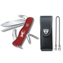 Set Victorinox Hunter rosu + teaca de piele neagra + lant Victorinox