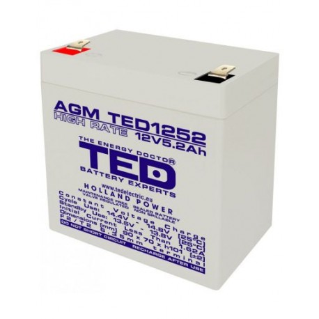 Acumulator 12V 5.2Ah High Rate F2, AGM VRLA, TED