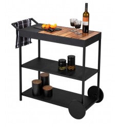 Mini bar negru cu 3 rafturi, metal si lemn de accacia, 80 x 98 x 40 cm, Wenko Miro 55106100