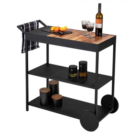 Mini bar negru cu 3 rafturi, metal si lemn de accacia, 80 x 98 x 40 cm, Wenko Miro 55106100