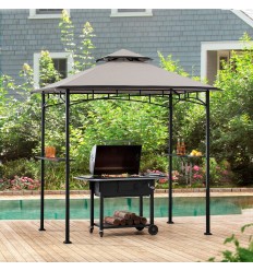 Pavilion gazebo din otel pentru gratar cu copertina Sunjoy Linas 244cm x 152cm negru/gri deschis A103002202